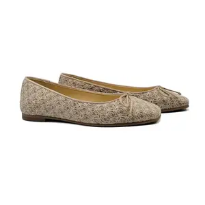 Andanines Taupe Knit Bow Ballet Flat