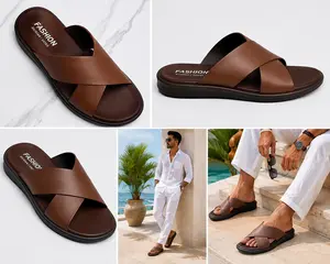 Men's Easy-On Casual Crossover Wide-Strap Slid-On Sandals, Comfortable Everyday Footwear, Easy On Men's Sandals