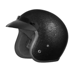 D.O.T. Daytona Cruiser- Metal Flake Open Face Motorcycle Helmet with Black Finish and Protective Visor