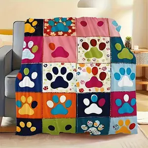 1pc Cozy Paw Print Blanket Suitable for Sofa, Camping& Travel- Soft Flannel Bedspread with Dog Paw Prints, -/Outdoor Bed, Machine Washable Gift for Pet Lovers