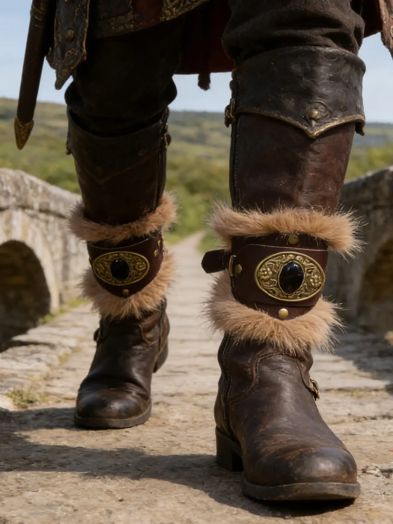 Adjustable Medieval Viking Boot Covers with Fur Trim, Perfect for Larp Cosplay Renaissance Fairs, Vintage Outdoor Adventure Style