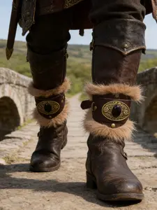 Adjustable Medieval Viking Boot Covers with Fur Trim, Perfect for Larp Cosplay Renaissance Fairs, Vintage Outdoor Adventure Style