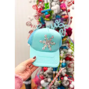 Sequin Snowflake Trucker Hat, Seafoam
