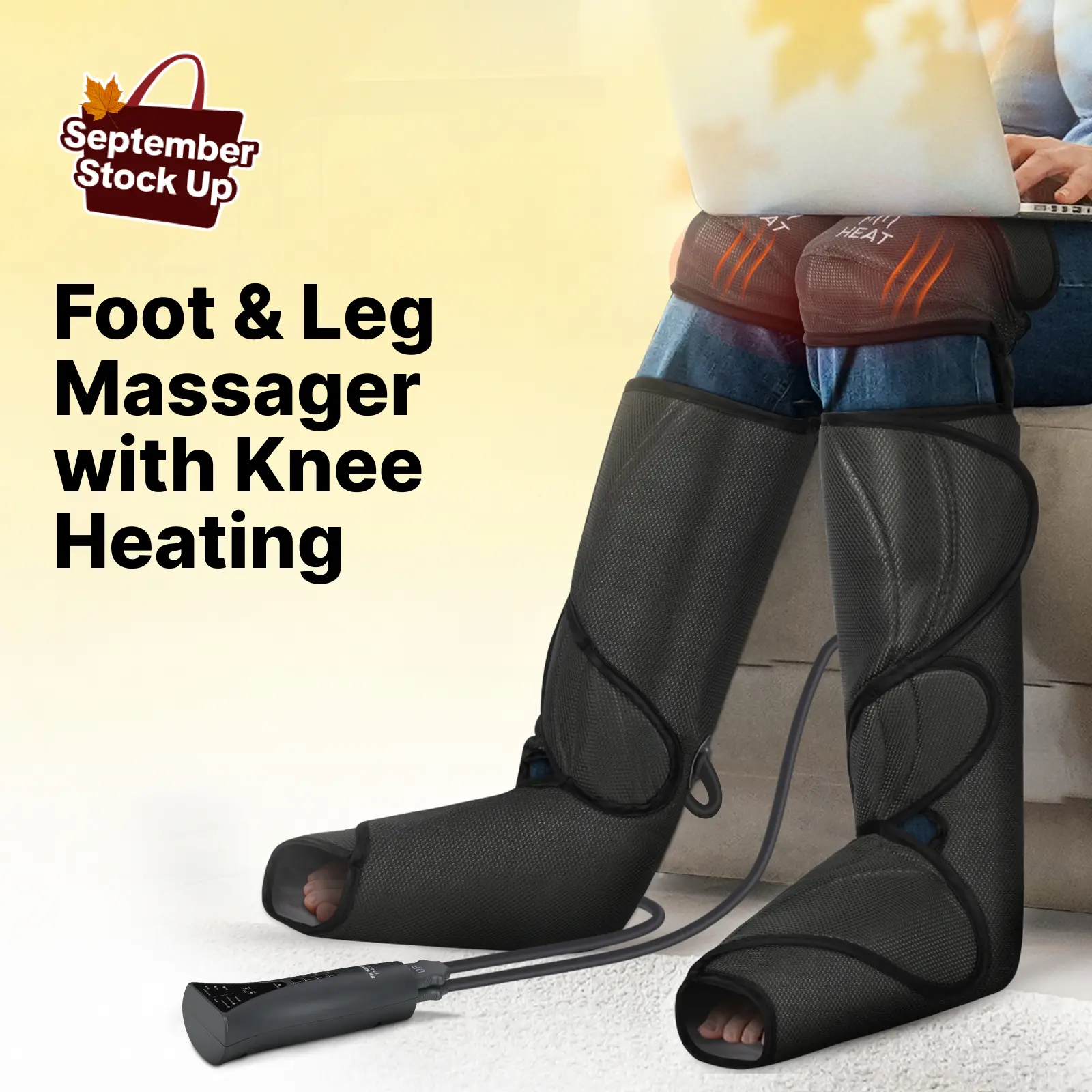 【FIT KING】Air Compression Leg Massager with Knee Heating for Enhanced Comfort - Includes Handheld Controller leg massager with knee relaxation Massaging Device for Relaxing Foot Spa Machine gift summerwins,dorm essentials