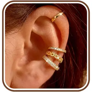 4 Pairs Ear Cuffs Non  - 14K  Plated Ear Cuff Earrings for Women Trendy Ear Cuff for Non Pierced Ears Clip  Carrtilage Earring Lightweight Adjustable  Earrings Set