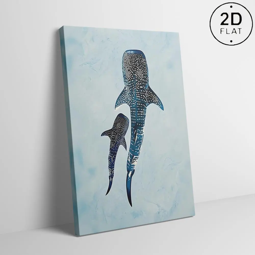 Artistic Modern-Designed Whale Shark Mother-and-Baby Canvas Mural, 2D Flat Printed Single Wrapped Solid Wood Framed Poster, Home Decor for Kitchen & Office, Ideal for Women’s Day & Mother’s Day Decoration
