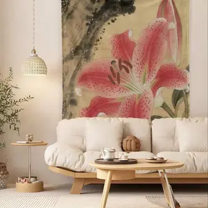 Lily plant tapestry room decoration wall decor carpet Warm and light, soft and smooth vitality symbol patterns Suitable for elegant decoration warm flannel blankets Suitable for sofa beds, travel, camping made of polyester fibers Considerate gift choice