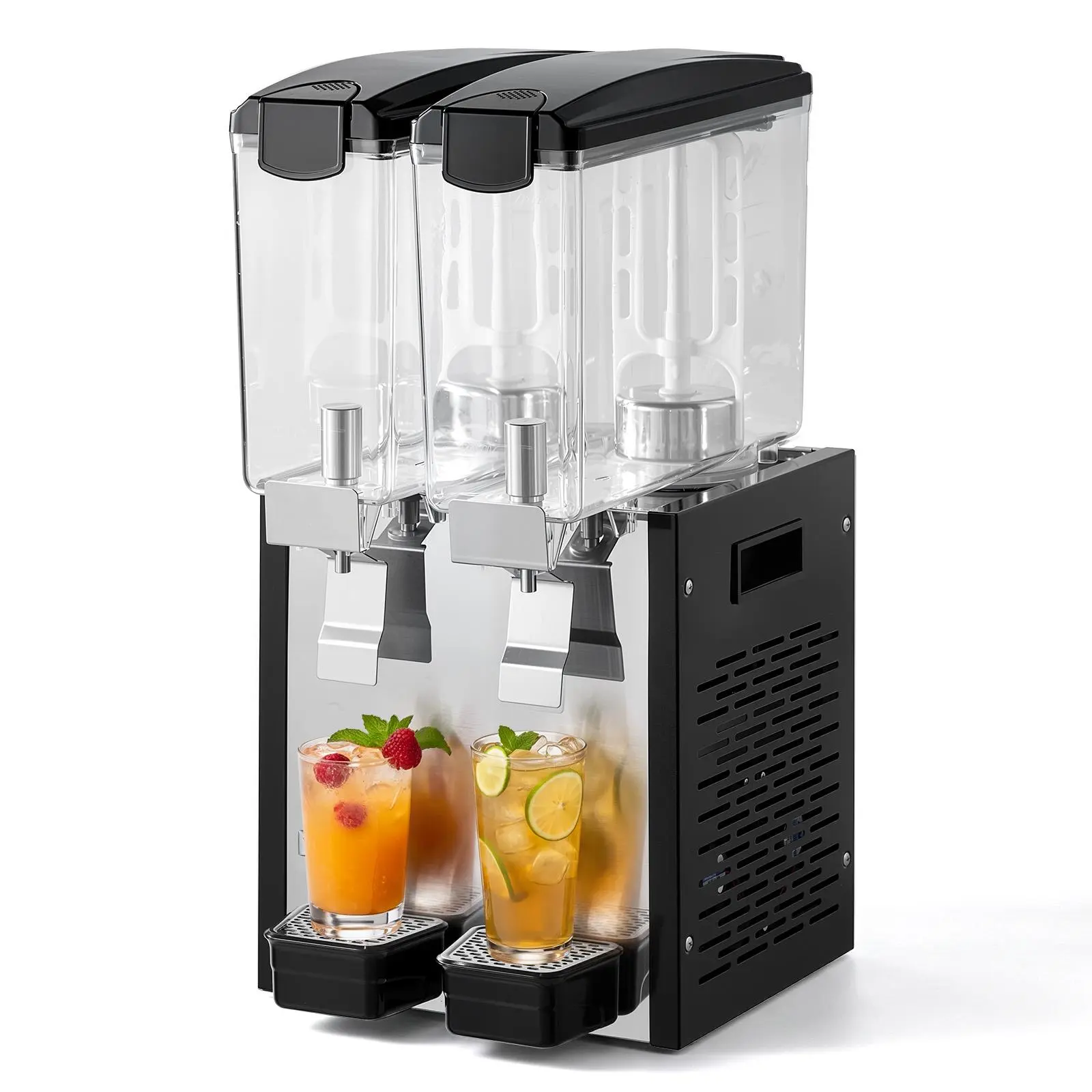 VEVOR Commercial Beverage Dispenser 2 Tanks 10 L / 10.6 QT Per Tank, Stainless Steel Juice Dispenser, Ice Tea Drink Machine with 45℉ to 54℉ Cooling Temperature, for Cold Drink Restaurant Bar Party