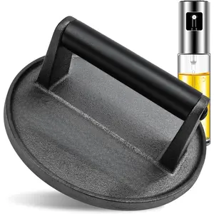 Burger Press 6.5" Round Smash Burger Press Heavy-Duty Cast Iron Smash Burger Press Burger Press with Black  Handle  Burger Press Burger Smasher Cookouts