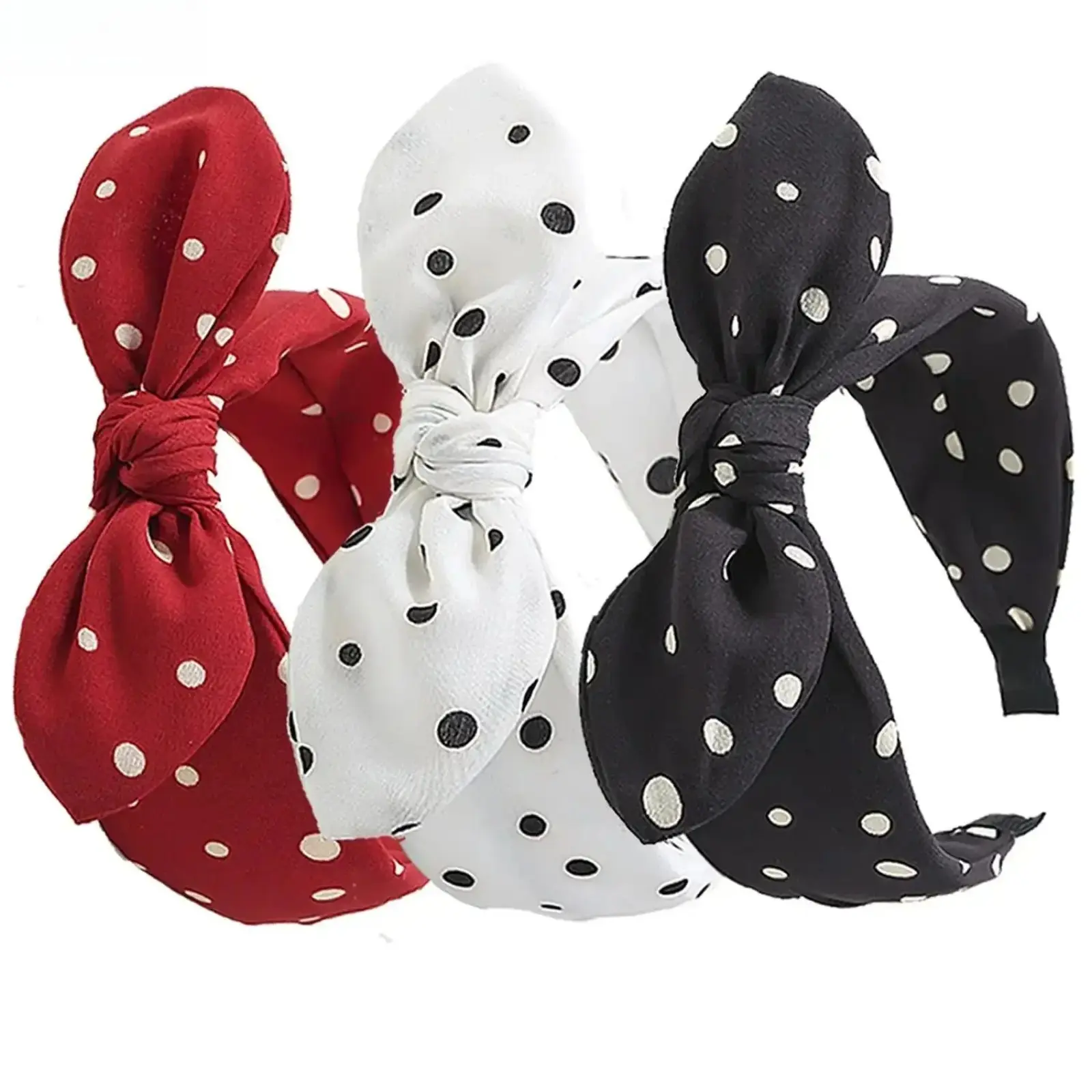 Women's 3-Pcs Wide Bow Headbands - Polka Dot Rabbit Ear Hair Hoops, Comfortable Fashion Accessory for Luggage & Bags Straps & Chains, Headband
