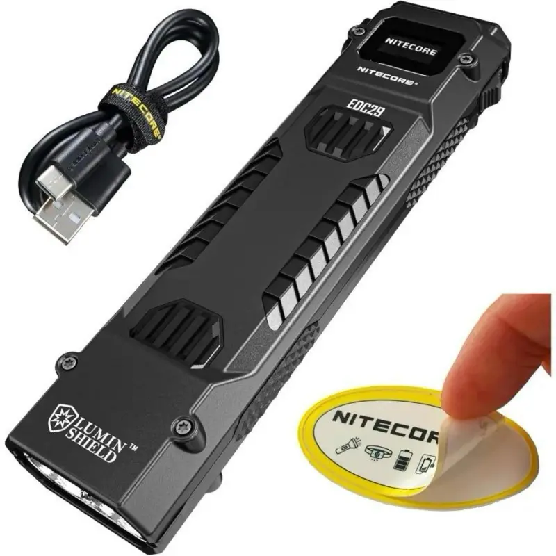 Nitecore EDC29 EDC Tactical Flashlight 6500 Lumen USB-C Rechargeable Slim Flat Shape with Spotlight Floodlight Strobe Modes & LuminShield Protection