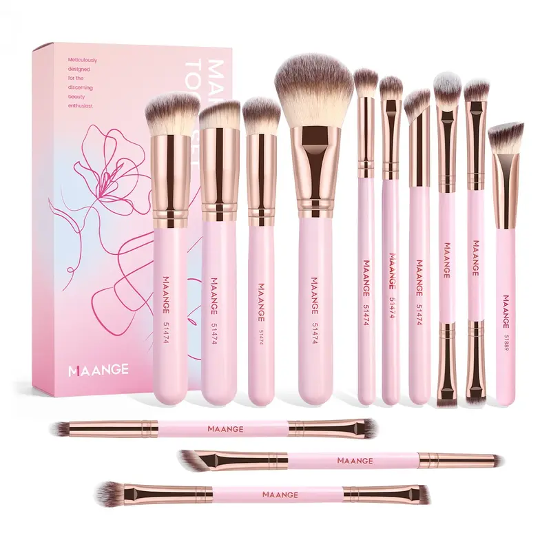 Maange 13-Piece Professional Makeup Brush Set, Foundation, Powder, Blush, Eyeshadow, Highlighter, Concealer, Mascara, Brow Brushes, Travel Kit, Cosmetic Brush Set, Cosmetics Brushes Set