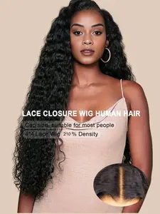 Real Human Hair 4x4 Lace Closure Deep Wave Wigs Human Hair 210% Density, HD Transparent Lace Closure Human Wigs for Black Women Pre Plucked Baby Hair Nature Color
