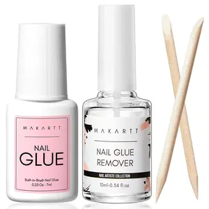Makartt Nail Glue with Glue Remover Kit, Super Strong Nail Glue 7ML for Acrylic Nails Press On Nails,10ML Glue Off Fake Nails, Remover for Super Glue, Nail Polish Easy Application Nail Art Supplies Nail Care Cutics