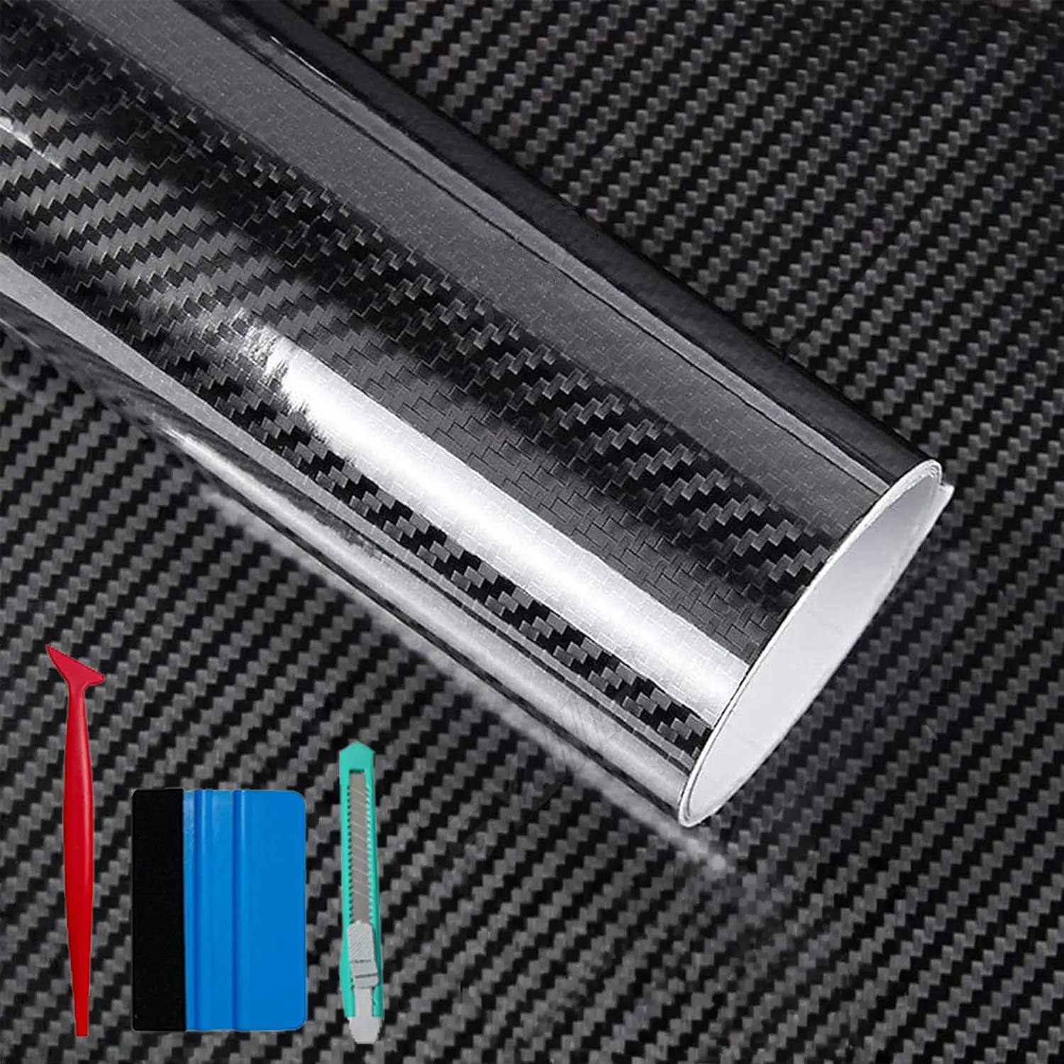 Black 6D Carbon Fiber Vinyl Wrap Roll 1ft x 5ft - Bubble-Free Air Release Technology, Scratch-Resistant Coating, High Stickiness, Easy to Install