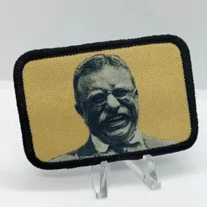 Teddy Roosevelt laughing meme  2"x3" removable morale patch with hook and loop backing