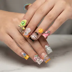 AVIARA Short  Duck Tips 10pcs Handmade Acrylic Press On Nails Luxious Salon Quality Fake Nail detachable aqua nails