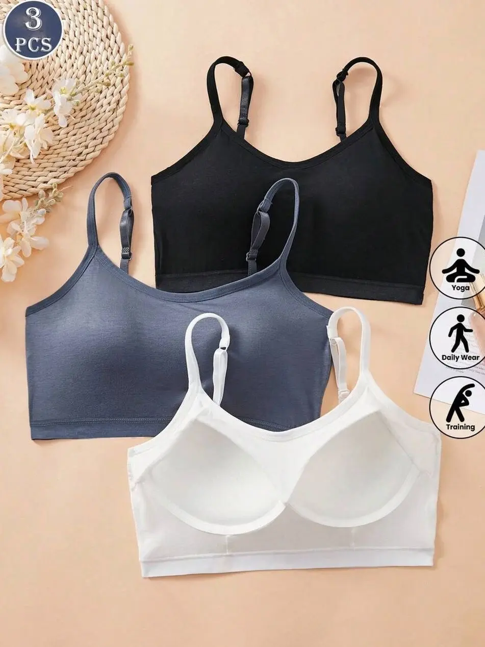 3Pcs Women's Seamless Wireless Padded Bralette Set | Adjustable Strap Cami Bras | Soft Everyday Comfort for Lounge, Sleep & Light Sports