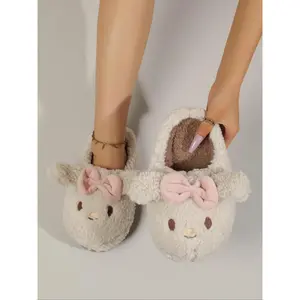 Women's 2025 Cute Fluffy House Slippers, Cartoon Stylish Warm Bow Decor Bunny Slippers for Girl, Fashion Slippers for Women, Comfort Slippers for Indoor, Bedroom Slippers for Winter, House Shoes for Back To School, Fall Outfits, Fall Freshness