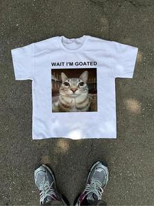 men's cat & letter print round neck tee, regular fit street fashion casual streetwear short sleeve printed shirts for daily wear, men's top for summer, crewneck graphic tees, casual graphic design menswear, funny tshirt