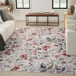 Nourison Washables Floral Indoor Non-Skid Flatweave Indoor Rug