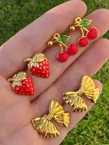 Stainless steel cherry, strawberry and bow earrings