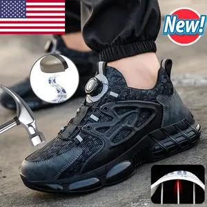Men Steel Toe Work Shoes Rotating Buckle Non-Slip Safety Toe Breathable Sneakers