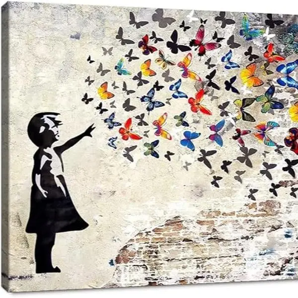 Wall Art Graffiti Street Giclee Canvas Paintings Poster and Prints Kid Graffiti Wall Pictures girl Figure Street Graffiti Picture Artwork Modern Framed Art for Home Wall Decor Artistic Room Decoration Box Photo Kitchen Ornaments