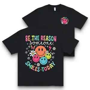 Women's "Be the Reason Someone Smiles Today" Graphic T-Shirt - Casual Crew Neck Short Sleeve Top with Playful Emoticons, Summer & Spring Essential, Spring Casual Wear|Casual Fit Tee|Stretchy Fabric