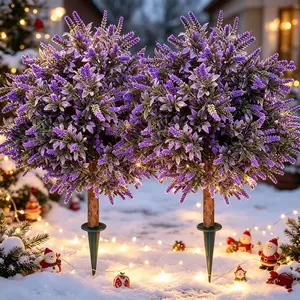 DLDA 2-Pack 24in Faux Boxwood Lavender Topiary Lifelike Artificial Flower Plants - UV Resistant, Easy Setup, Outdoor Porch Decor, Home Decor Accessory, Decorative Mother's Day Gift