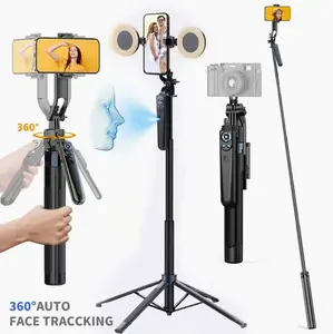 New upgraded version 70.8 inch 360° Rotatable Smart Auto Face Tracking Selfie Stick Tripod with Gesture Control & Rechargeable Fill Lights for Mobile Phone Video Recording Vlog TikTok Live Broadcast - Smartphone Camera Accessories