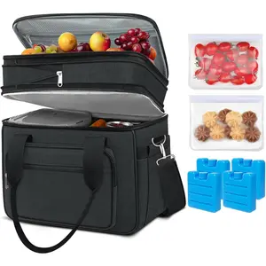 Lunch Box for Men Expandable Lunch Bag, 23L Large Cooler Lunch Box, Insulated Lunch Bag for Work/Adult with 4 Ice Packs&2 Snack Bags Double Deck Leakproof Heavy Duty bags for Women- Black insulate 2-8 Handmade Straw Woven Beach capacity sport