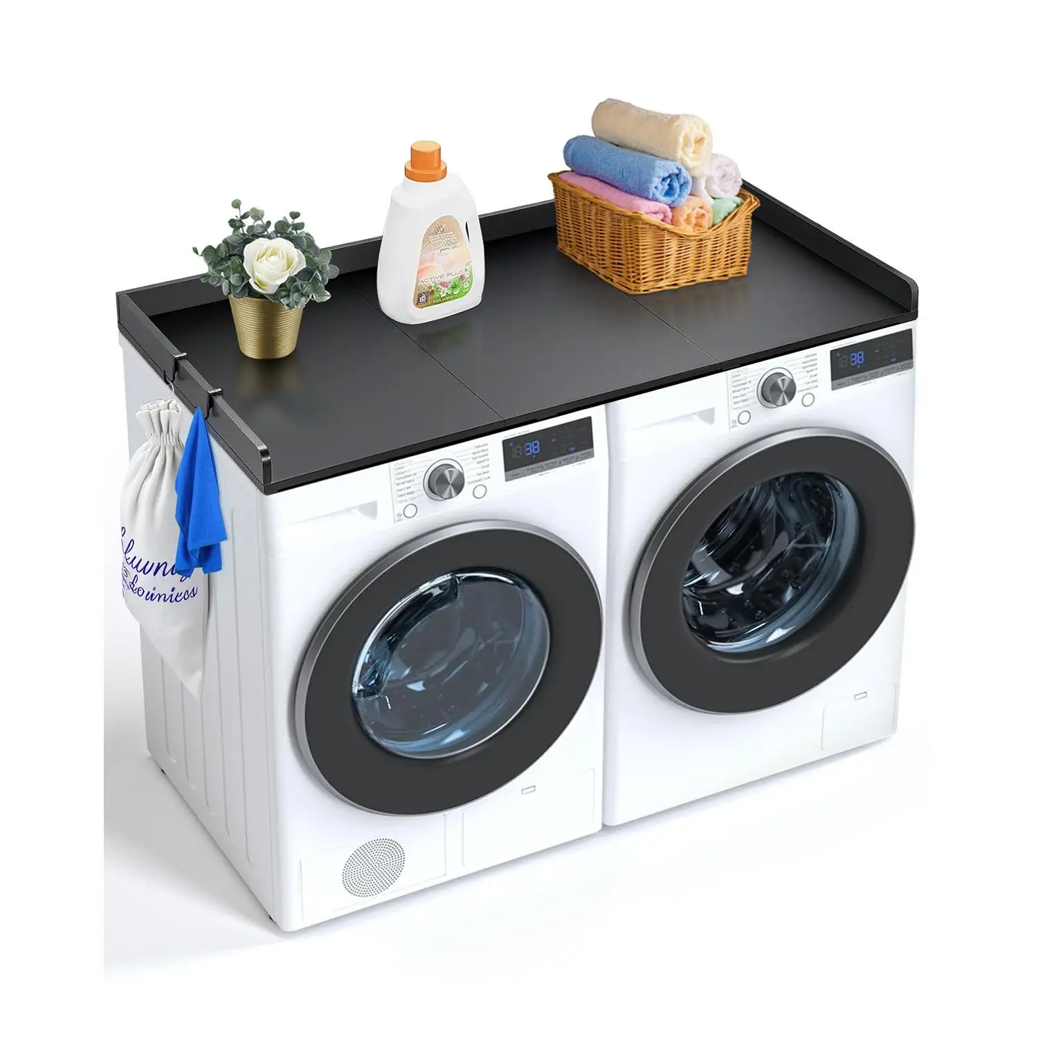 VEVOR Minimalist Black Wooden Rectangular Countertop (c240330s-01), 54in x27in P2 Board with 3 Splicing Panels, Easy-to-Clean Smooth Large Top, Non-Slip Pads, Water-Resistant, No-Drill Household Appliances/Washing Machine Dryer Storage