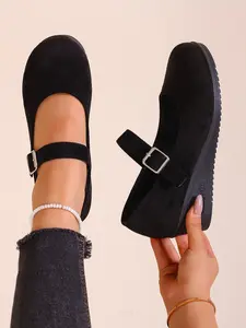 Women's High Heel Single Shoe, Comfortable Round Toe Design, Fashionable Retro Style, Spring & Fall Seasonal Footwear