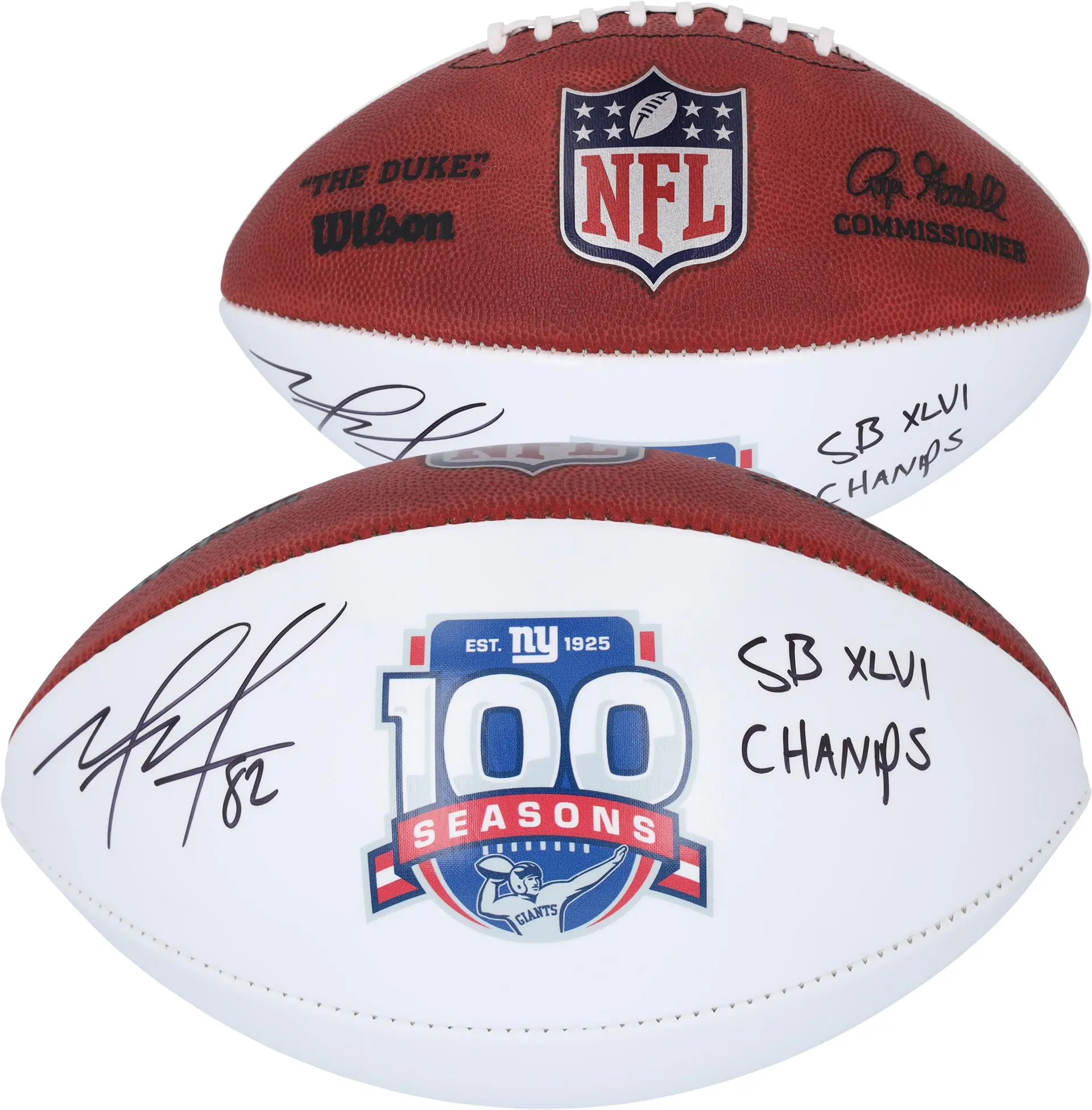 Mario Manningham New York Giants Autographed 100th Season Wilson White Panel Football with "SB XLVI Champs" Inscription - Fanatics Authentic Certified