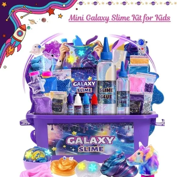 Mini Galaxy Slime Kit for Kids – DIY Butter & Glitter Slime Set with Glow in the Dark Stickers, Stress Relief Toy, Party Favors for Boys & Girls Ages 6–12