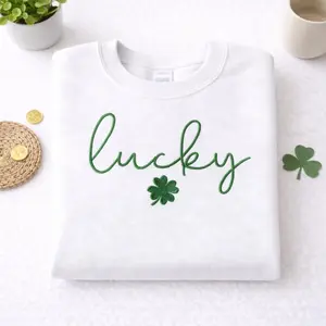 Lucky Shamrock Embroidered Sweatshirt, Clover Shirts, St. Patrick's Day Outfit, Simple Holiday Crewneck Sweater