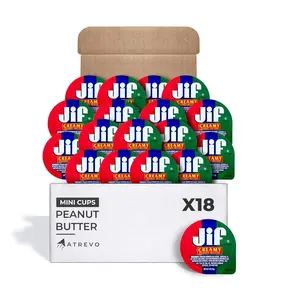 Peanut Butter to Go Cups - Pack of 18 Natural & Creamy Snack Size Cups with Sweet Fiber Flavor, ¾ Oz Each, 122 Calories per Cup - Protein Sugar