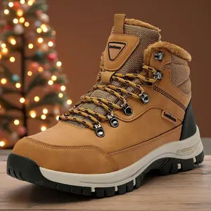 Mens Snow Boots Khaki Anti-Slip Winter Boot Fur Lined Hiking Boots Water Resistant Outdoor Warm Comfort Camping Backpacking Shoes