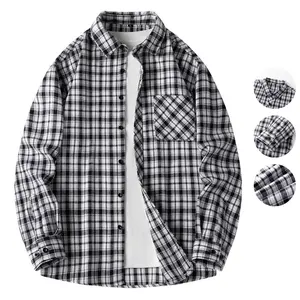 Relaxed Fit Button Front Plaid Shirt with Long Sleeve and Functional Chest Pocket
