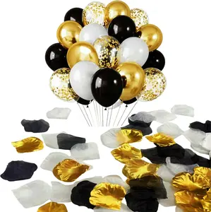 30 pcs Valentine's Balloons kit &1500 pcs Artificial Silk Rose Petals for Valentine's Day,Birthday,Christmas, Party, Fake Flower Petals and Balloons Set (Gold, Black, White)