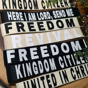 Christian keychain, kingdom citizen,revival,freedom in Jesus keyfob wristlet, religious gift, Christian accessory, cotton webbing hand made
