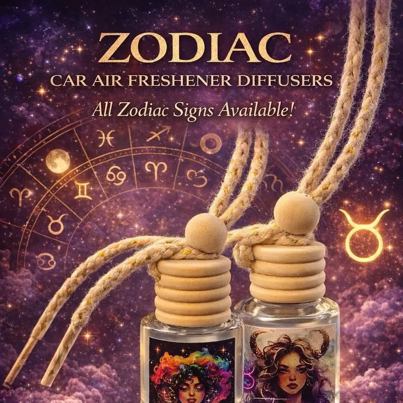 Zodiac Themed Car Air Freshener Diffuser with Essential Oils & Crystal-Infused Intention Oil for Balance Harmony & Calming Atmosphere