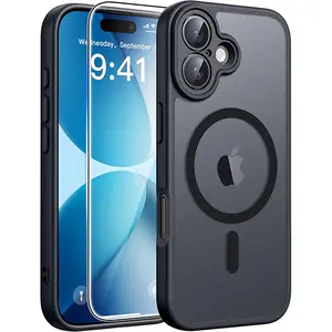 FNTCASE For iPhone 17 iPhone 16 Phone Case: Magnetic Charging Shockproof Magsafe - Frosted Oil Spray Touch with Screen Protector