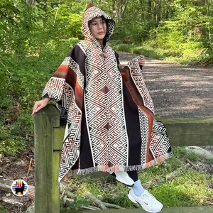Dahlia Pinnata Alpaca Poncho Handcrafted by Indigenous Hands Soft and Warm with Hood One Size Unisex All Seasons 80% Alpaca 20% Acrylic