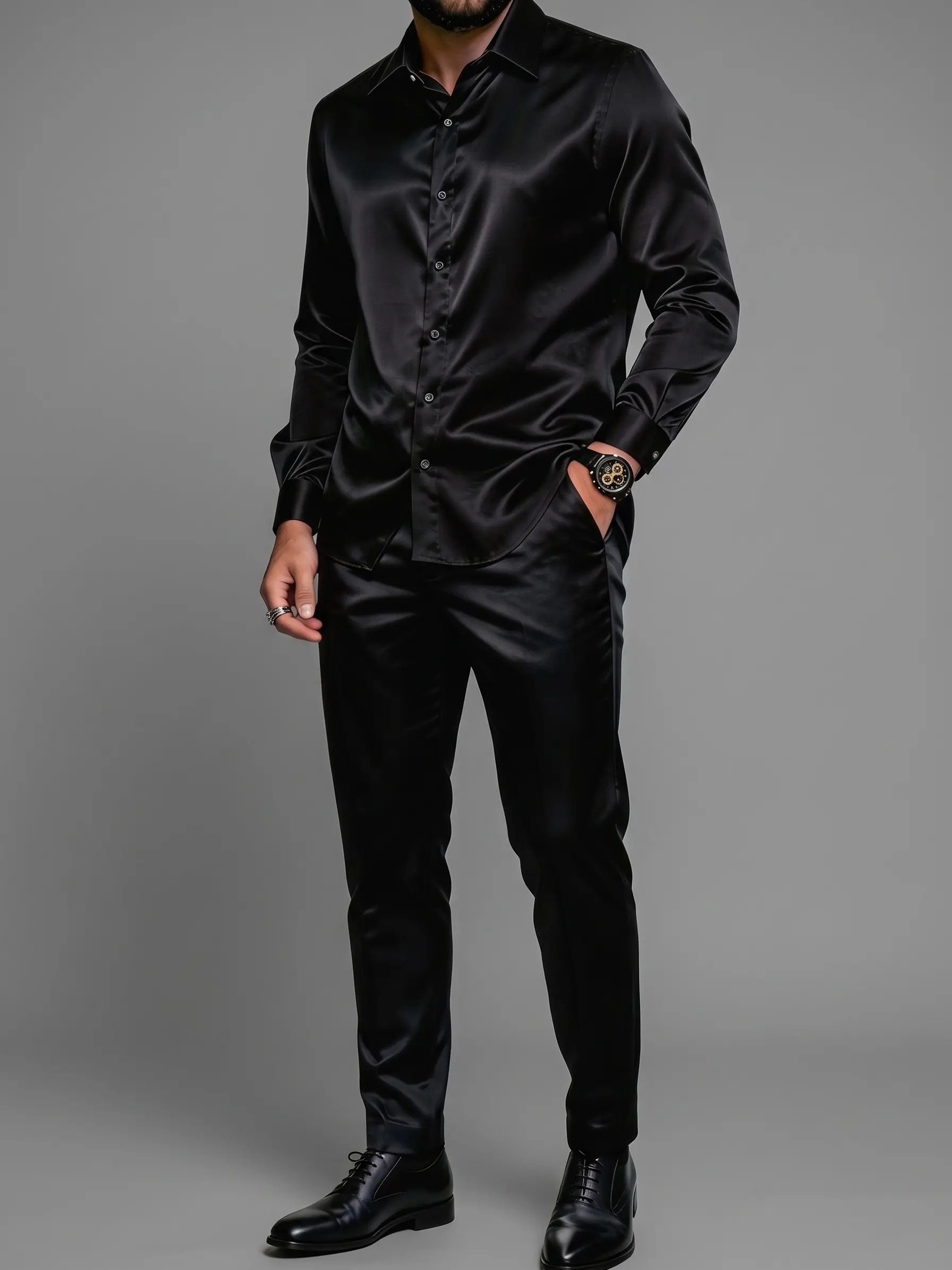 Men's Casual 2-Piece Matching Set, Woven Polyester Long Sleeve Stand Collar Hoodie with Paris Letter Print and Trousers, Menswear, Longsleeves