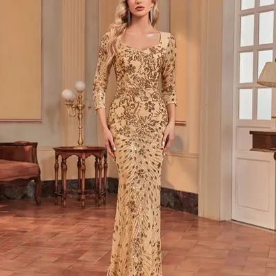 formal dresses winter 2024 PMUYBHF Winter Dresses for Women 2024 Wedding Flowy Formal Dresses for Women 2024 Trendy with Sleeves Women's Sequin Party Dress Bodycon Glitter Dresses Long Sleeve
