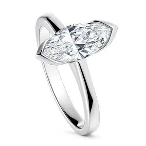 BERRICLE Sterling Silver Solitaire Wedding Engagement Rings for Women, 1.6 Carat Half Bezel Set Marquise Cut Cubic Zirconia CZ Ring