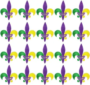 30pcs Mardi Gras Fleur De Lis Iron On Patches Embroidered Sew Applique Repair Patch Mardi Gras Mystery Mask DIY Crafts for Clothing Jacket Jeans Pants Dress Backpack Hat Decorations