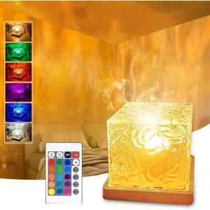 Wave Projector Light,Northern Lights  Projector Light,16 Colors Gradual Rotating Flame Water Lamp,Cube Night Light with Remote Control for Living Room Bedroom, Decor Hotel, etc
